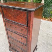 19th-century secretary chiffonnier in walnut burl & gilded leather with brass fittings.
