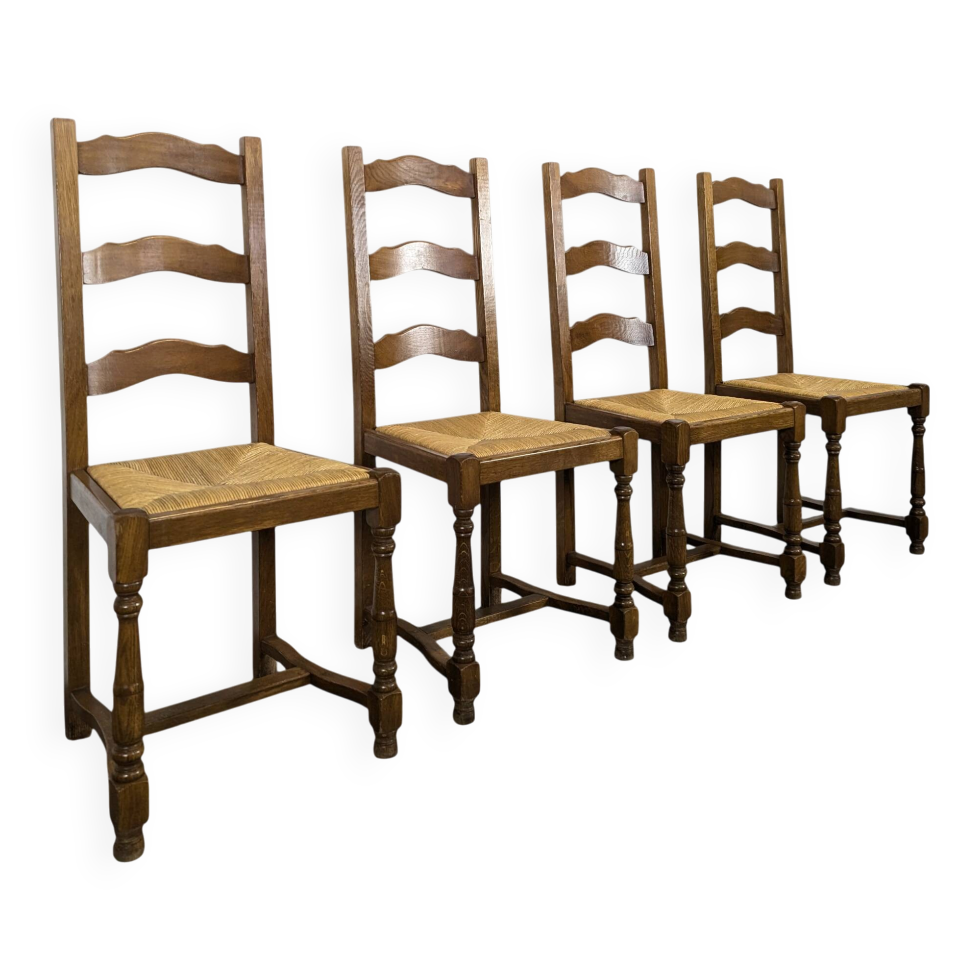 Set of 4 rush-seated chairs