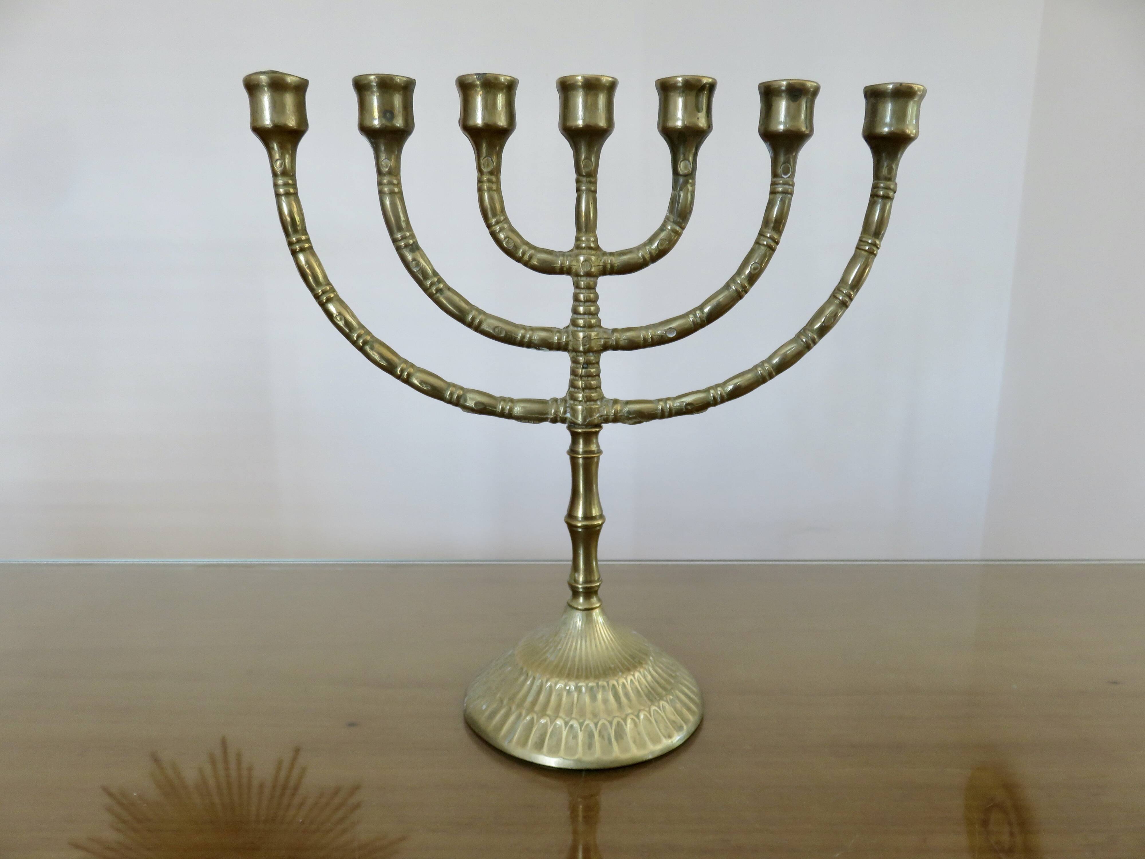 Large candle holder, candlestick, solid bronze, 7 candles, 1970s, Menorah