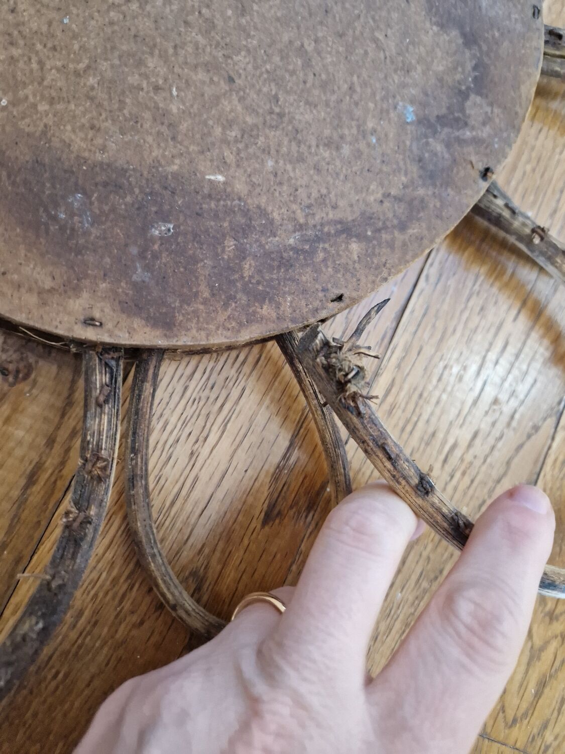 Old vintage rattan flower mirror