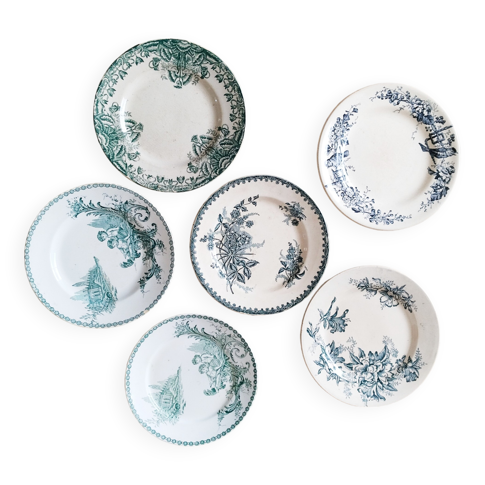 Flat ironstone plates, set of 6
