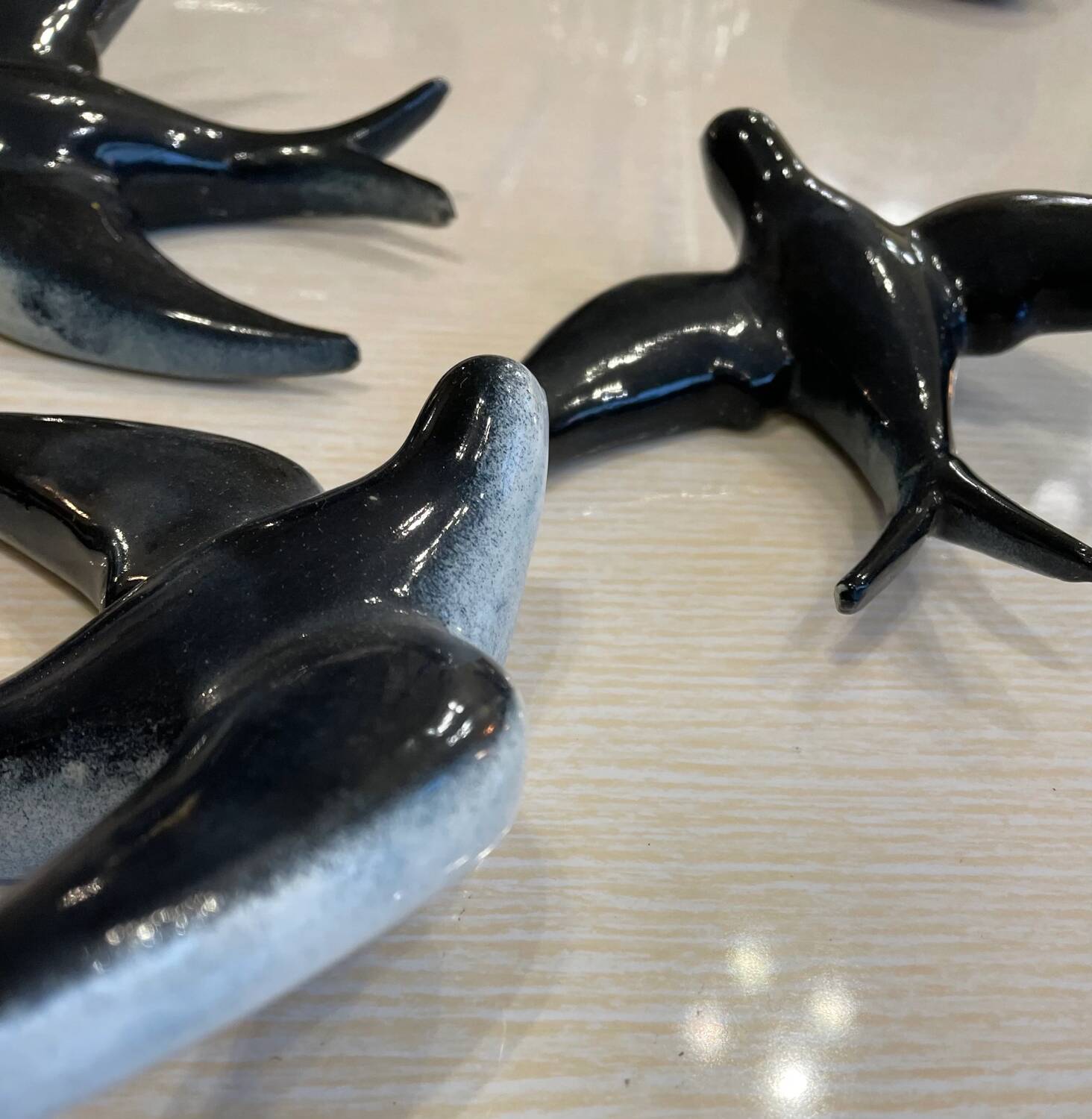 3 handmade ceramic swallows from the 60s