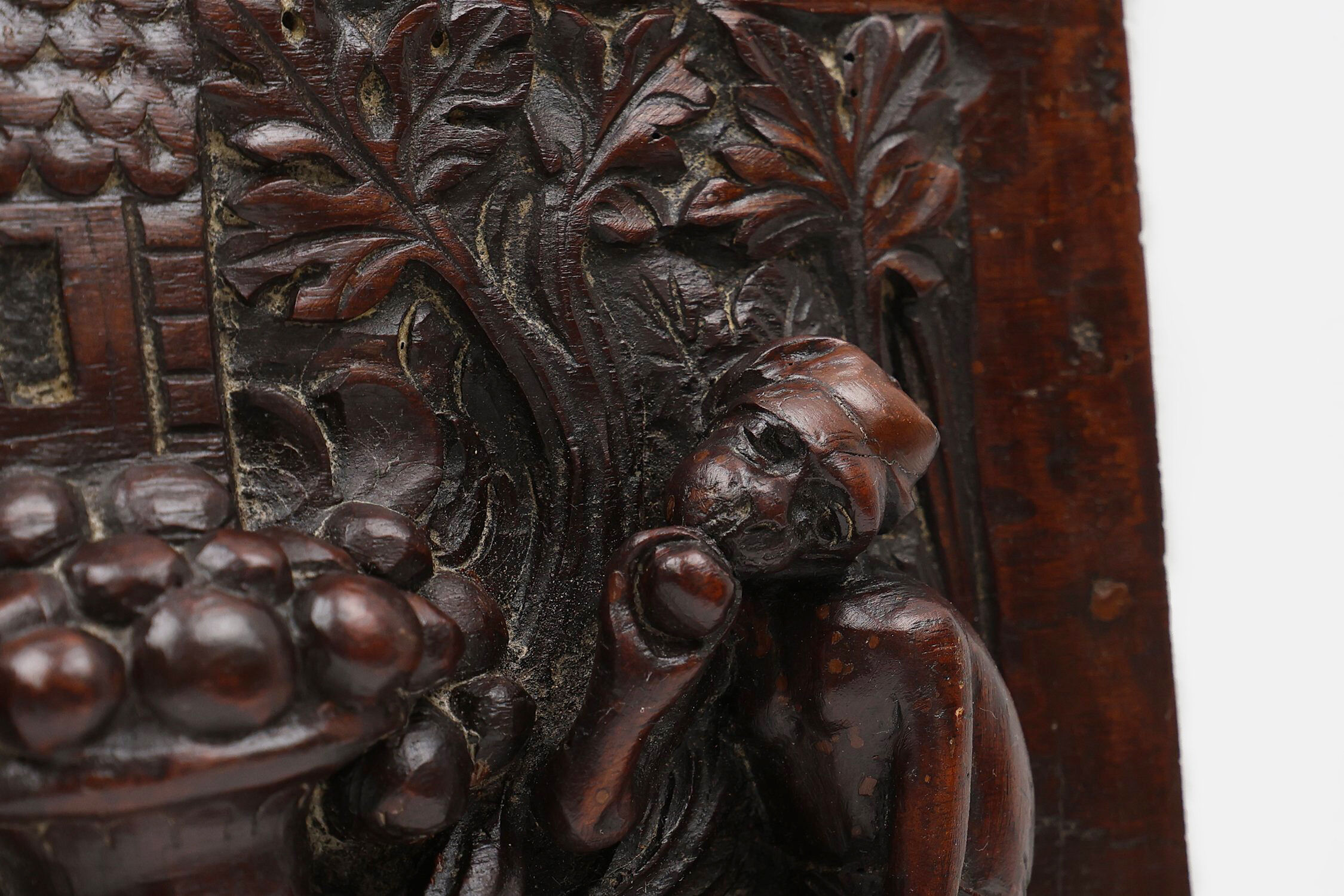 Gothic Hand Sculpted Panel in Oak, Belgium, 17th Century