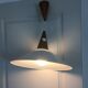 Scandinavian pendant lamp in teak and white metal 70s
