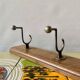 Vintage wooden wall coat rack - 4 steel hooks