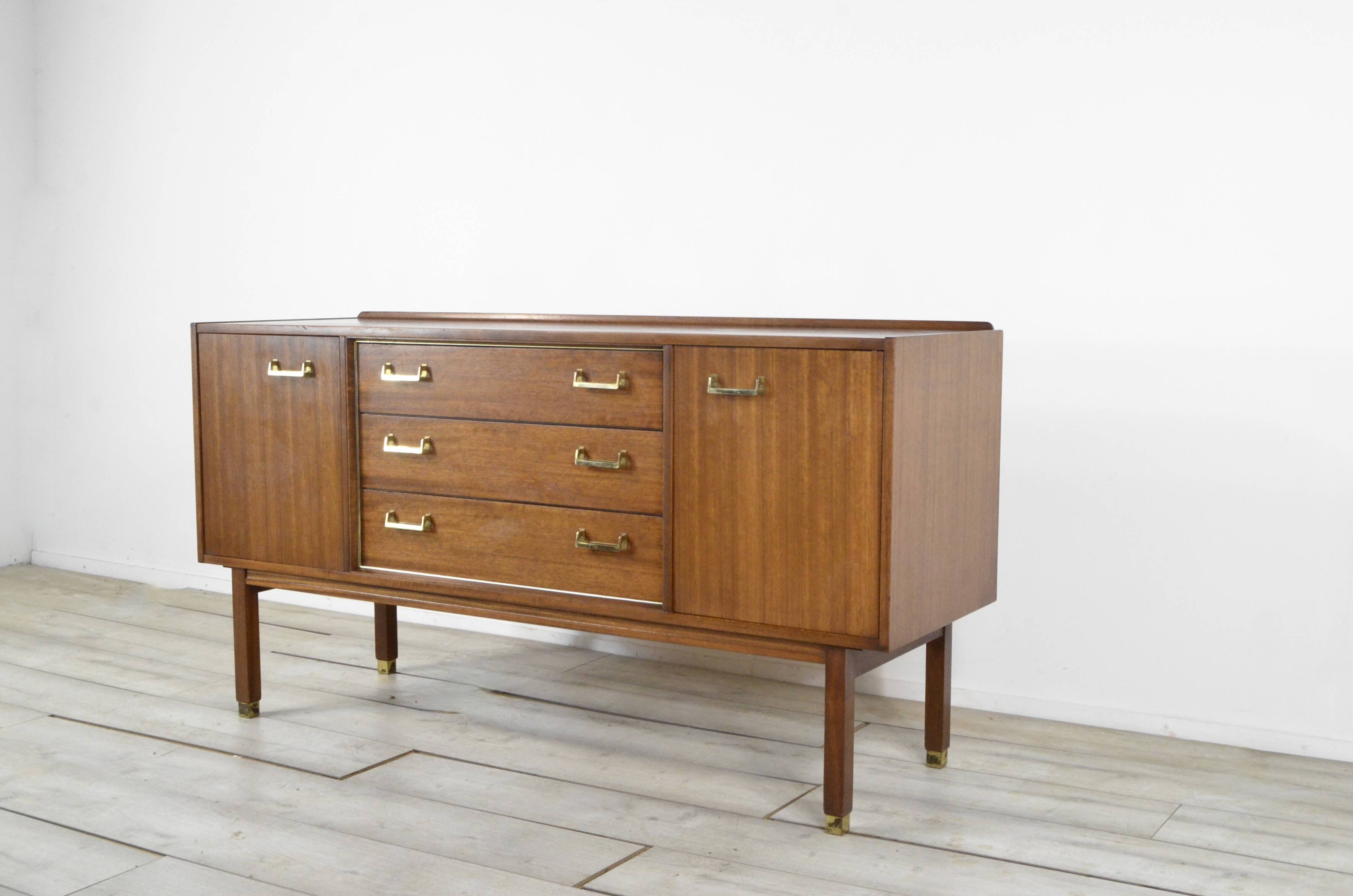 Midcentury G Plan 'E Gomme' Sideboard In Walnut And Brass. Vintage Modern /