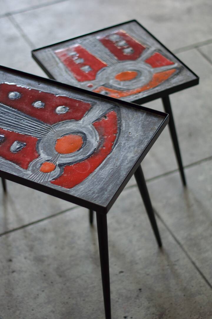 2 nesting varnished ceramic coffee tables - the brothers jean & robert cloutier 1950