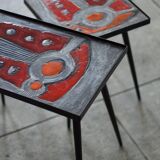 2 nesting varnished ceramic coffee tables - the brothers jean & robert cloutier 1950