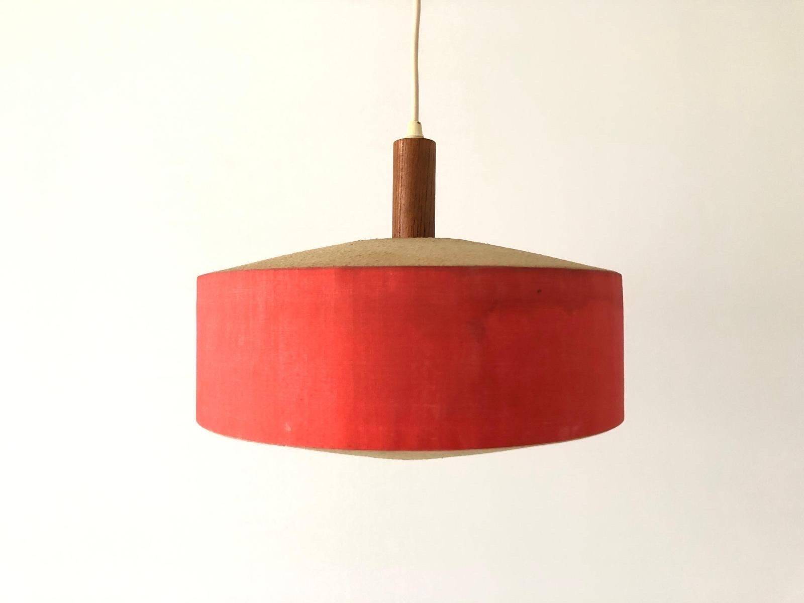 Red fabric ceiling light with textured plexiglass shade by Temde, 1960s, Germany.