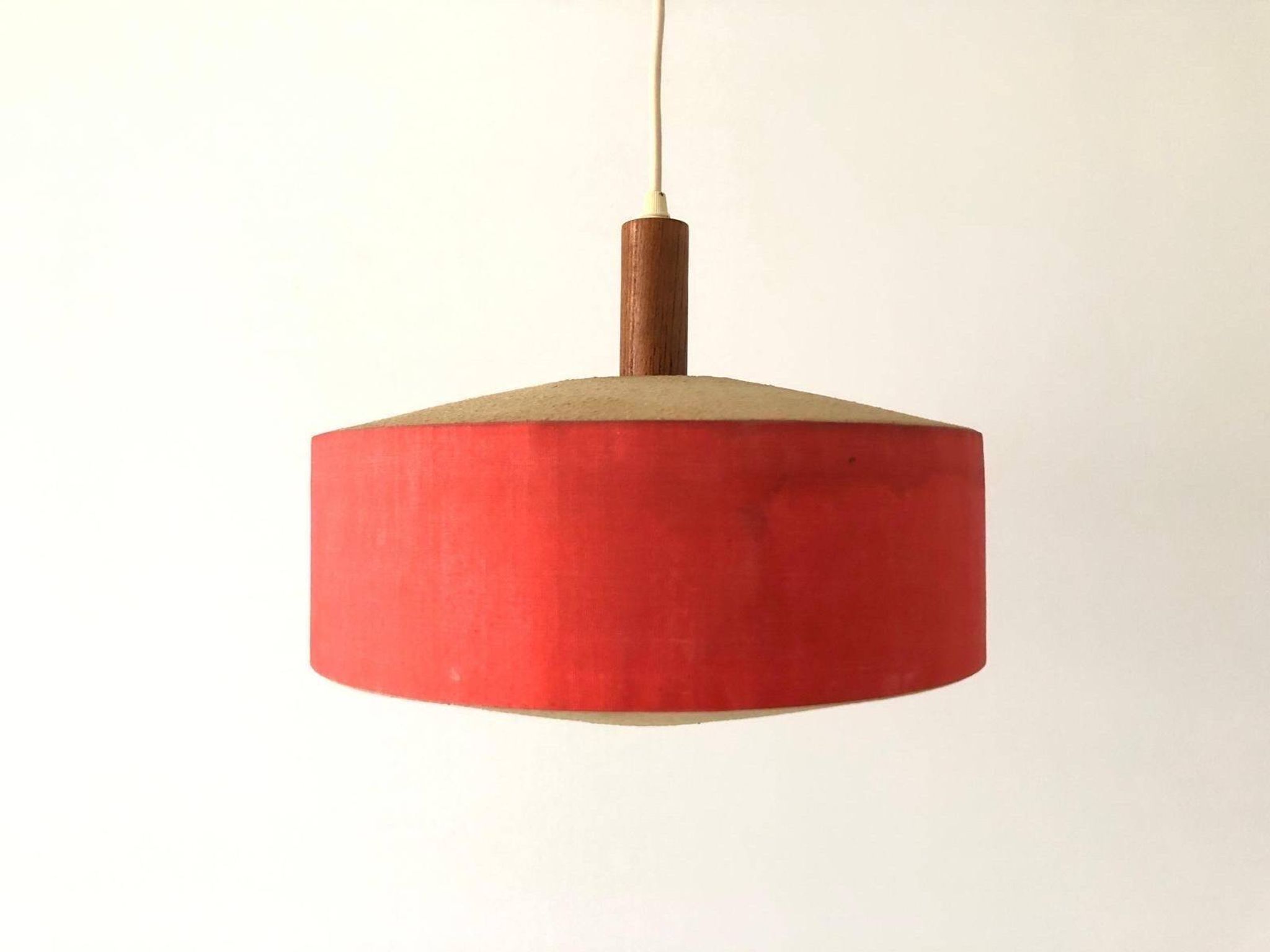 Red fabric ceiling light with textured plexiglass shade by Temde, 1960s, Germany.