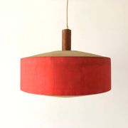 Red fabric ceiling light with textured plexiglass shade by Temde, 1960s, Germany.