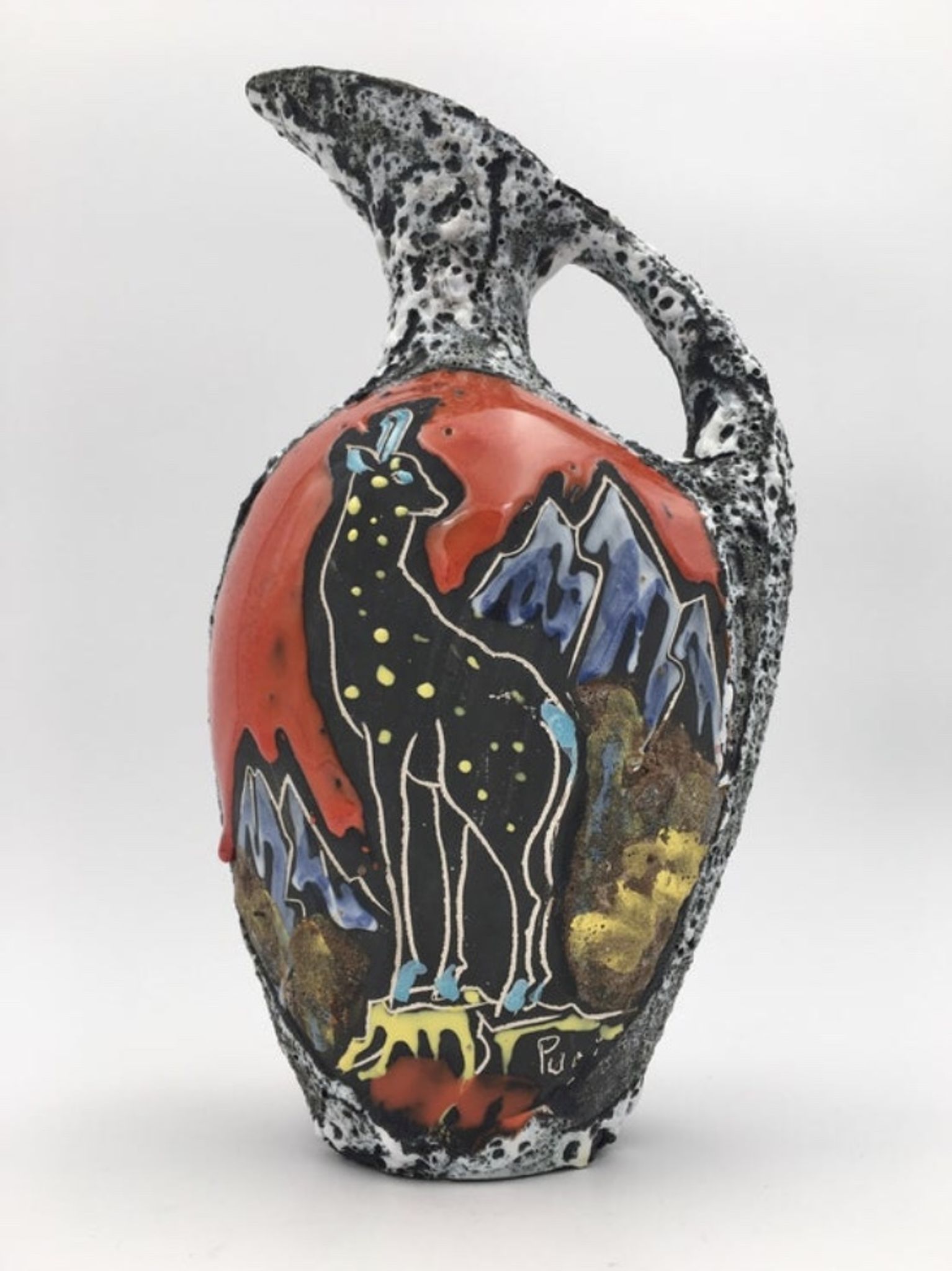 Enamelled ceramic vase Fat Lava, signed Pugi, numbered, circa 1950/1960