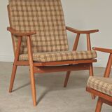Pair of boomerang armchairs by antonin suman for ton (thonet)