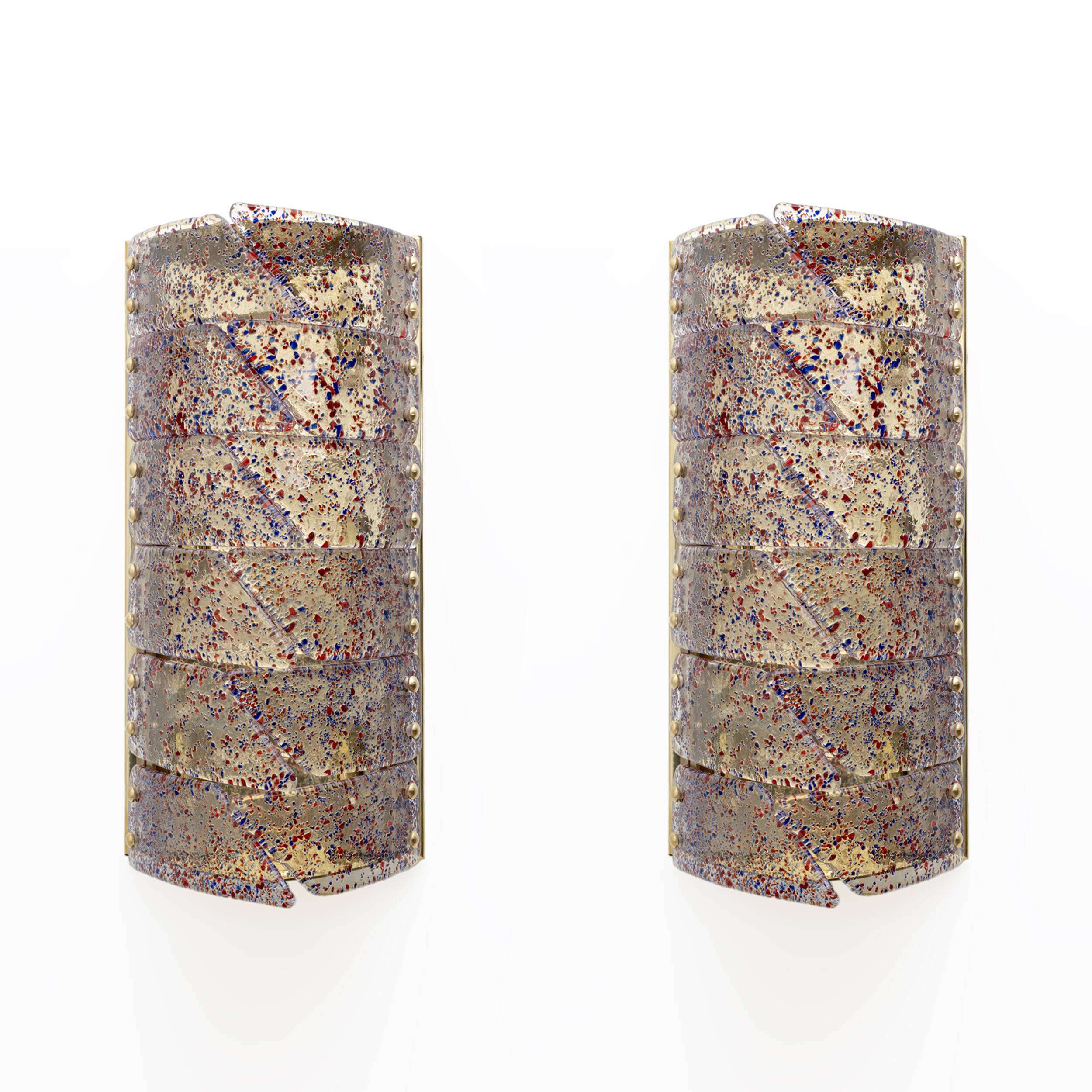 Pair of Mid-century Modern Style Italian Murano Glass and Brass Sconces