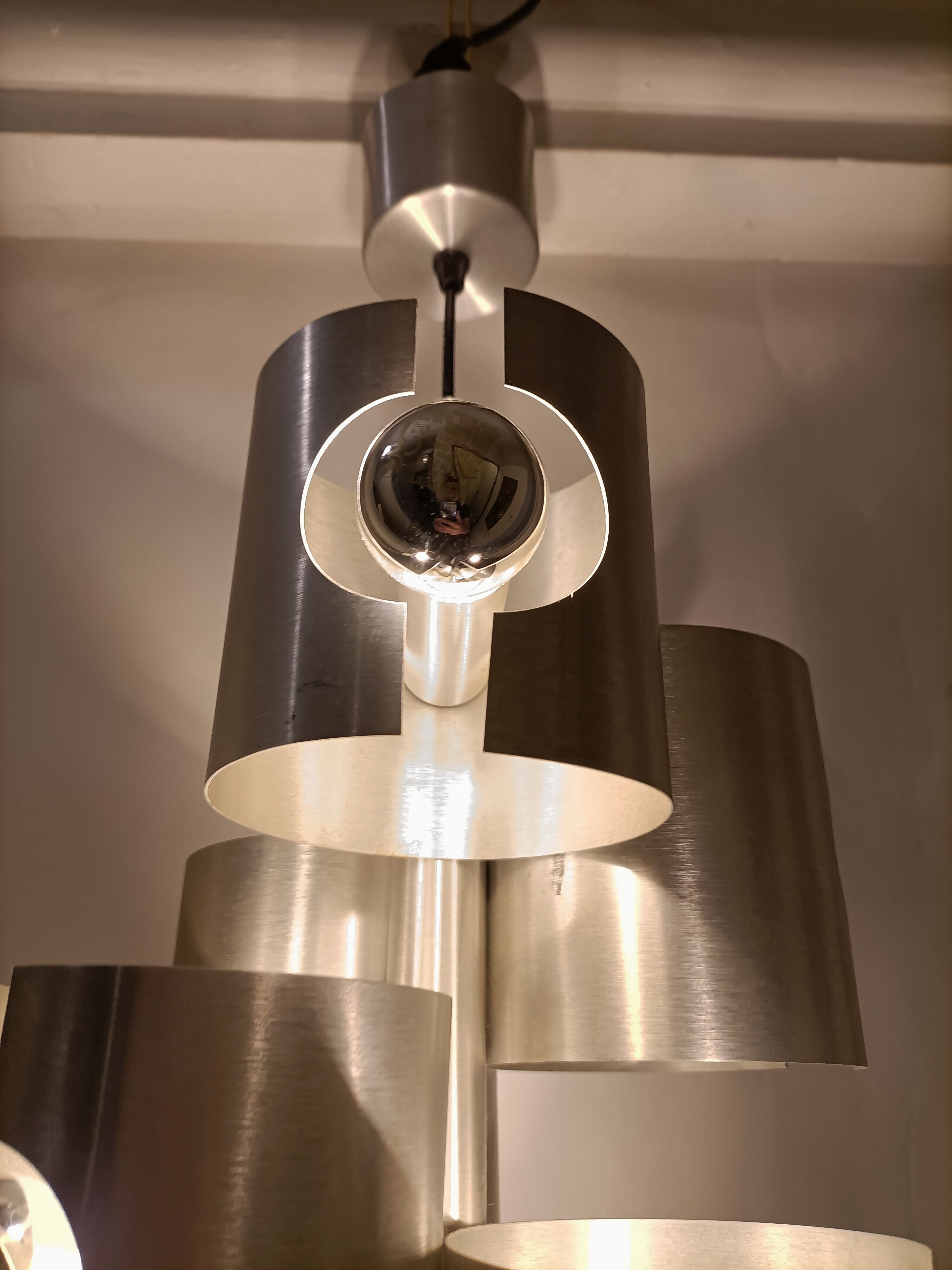 Chandelier with 7 lights in brushed aluminum, Italy 1970 Vintage