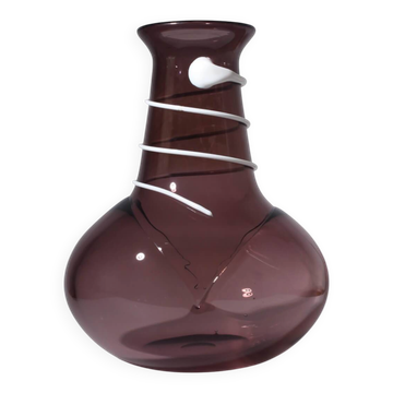 Monica Backström Art Glass Vase In Burgundy And White, For Kosta Boda