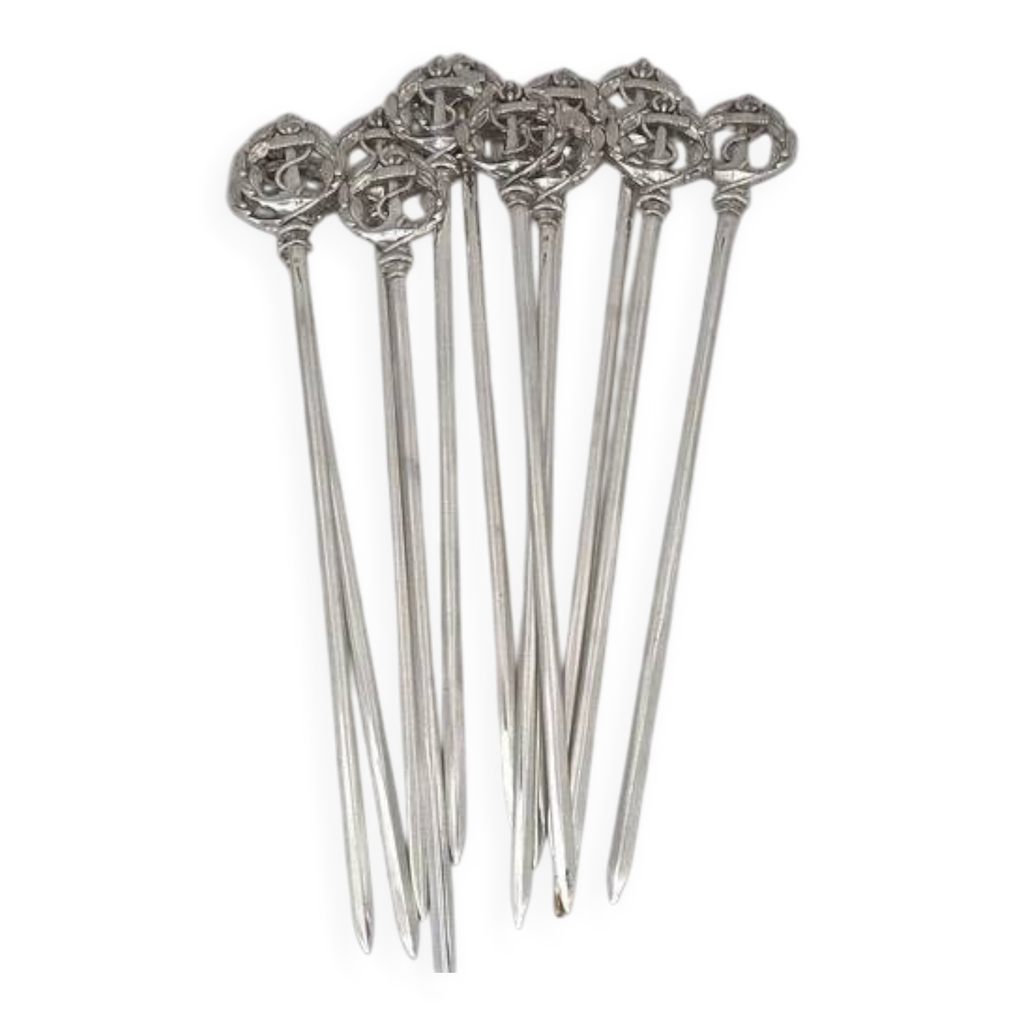 Christofle, 12 skewers, brochettes, metal silver-plated meat picks, anchor.