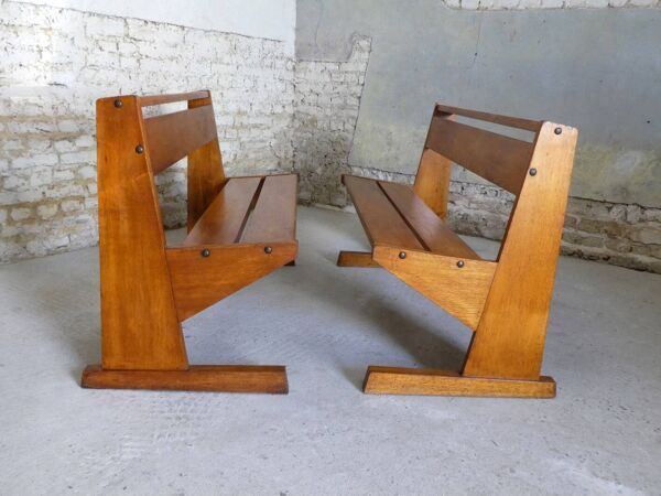 Banc de communauté en chêne, 1950