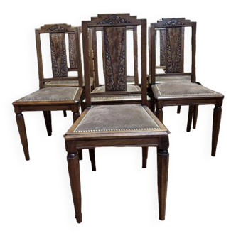 7 chaises art deco en noyer