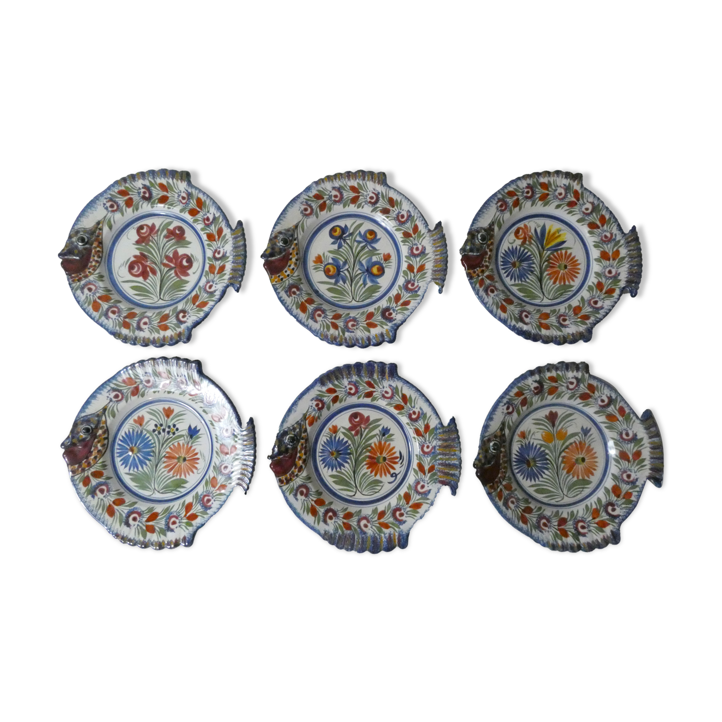 Henriot Quimper 6 fish plates (lot n°2)
