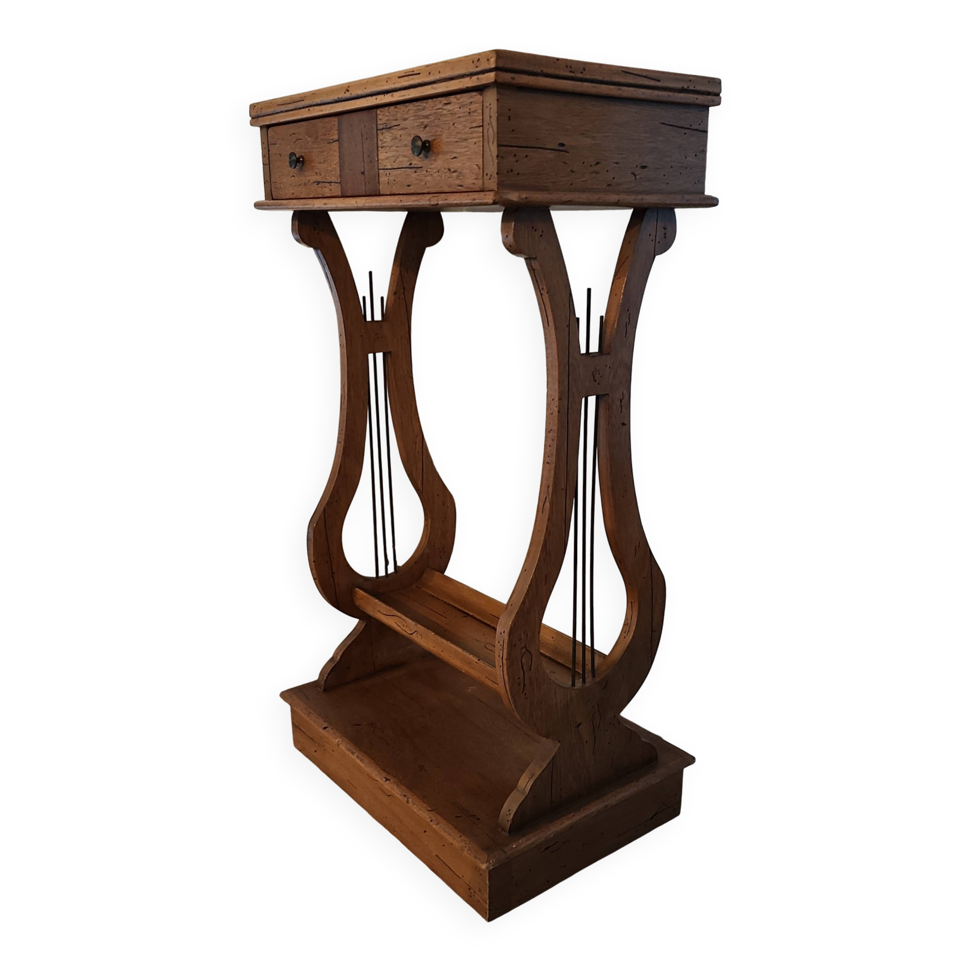 Lyre bedside table or occasional table in cherry wood from the 1960s.