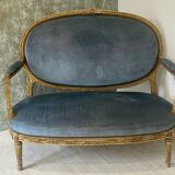 Banquette en bois doré sculpté et mouluré de style Louis XVI Époque XIX eme siècle
