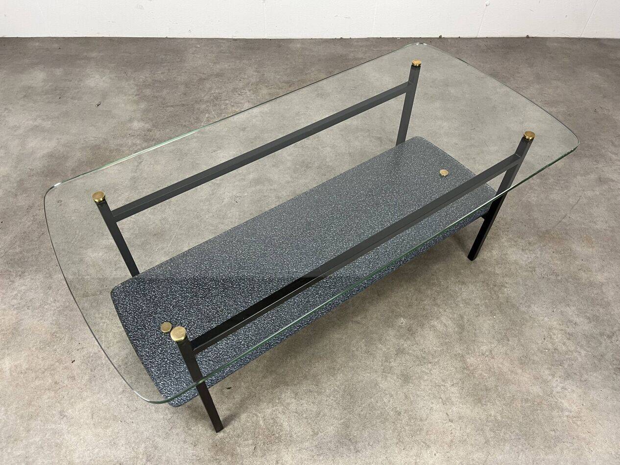 1950s coffee table in metal and glass