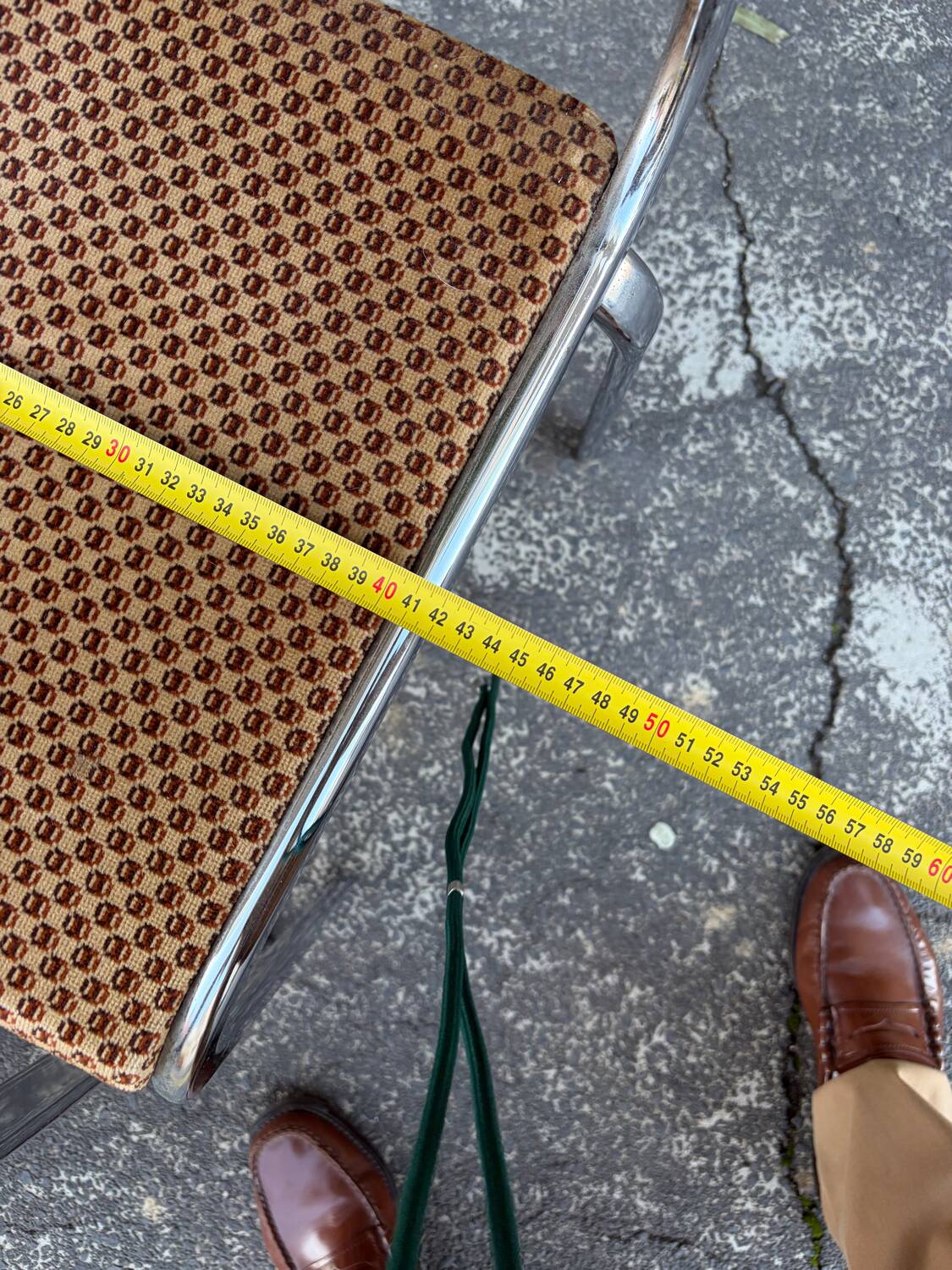 Pair of vintage velvet patterned chairs/steel from the 70s.