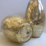 Pair of Cracked Mercurized Ovoid Vases Modernist Design Tealight Holders