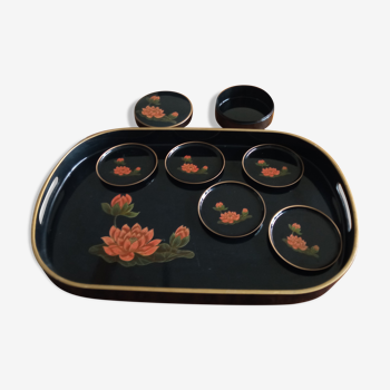 Japanese-style black tray with coasters