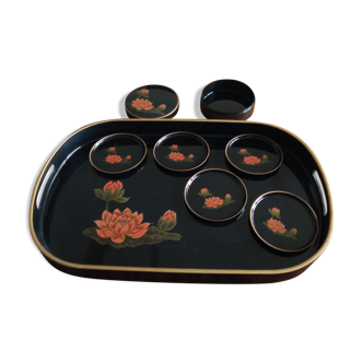 Japanese-style black tray with coasters