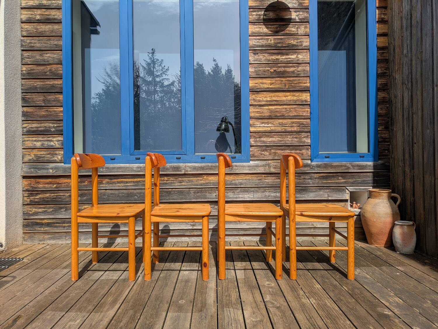4 solid pine chairs by Rainer Daumiller - 1970s