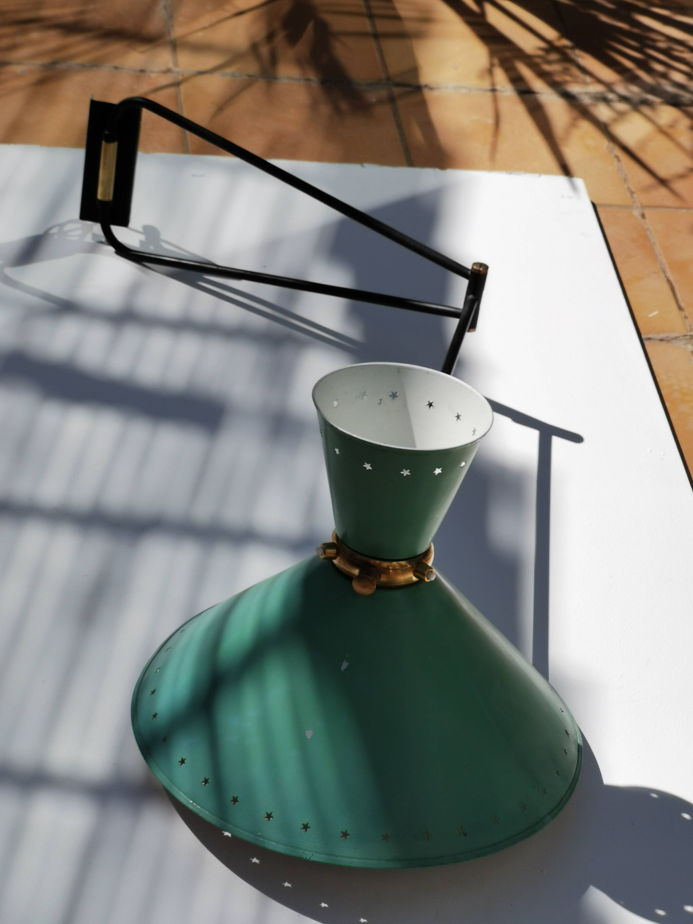 Large Diabolo Wall Lamp René Mathieu for Lunel water green color