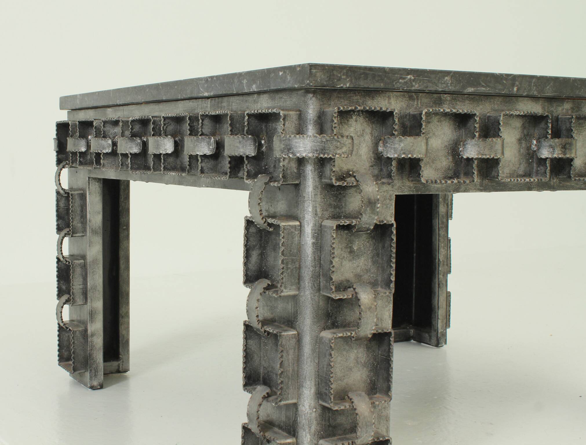 Brutalist coffee table with marble top, Spain, 1960s