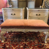 Bench in cream lacquered wood in rococo style, mid-twentieth century