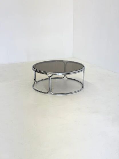 Space Age Coffee Table with Smoked Glass and Chrome