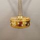 Ceiling-hanging lamp in glass with prisms and metal details