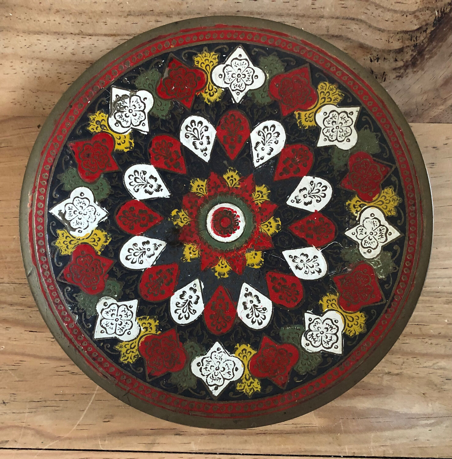 Old copper plate, hand painted, origin Pakistan