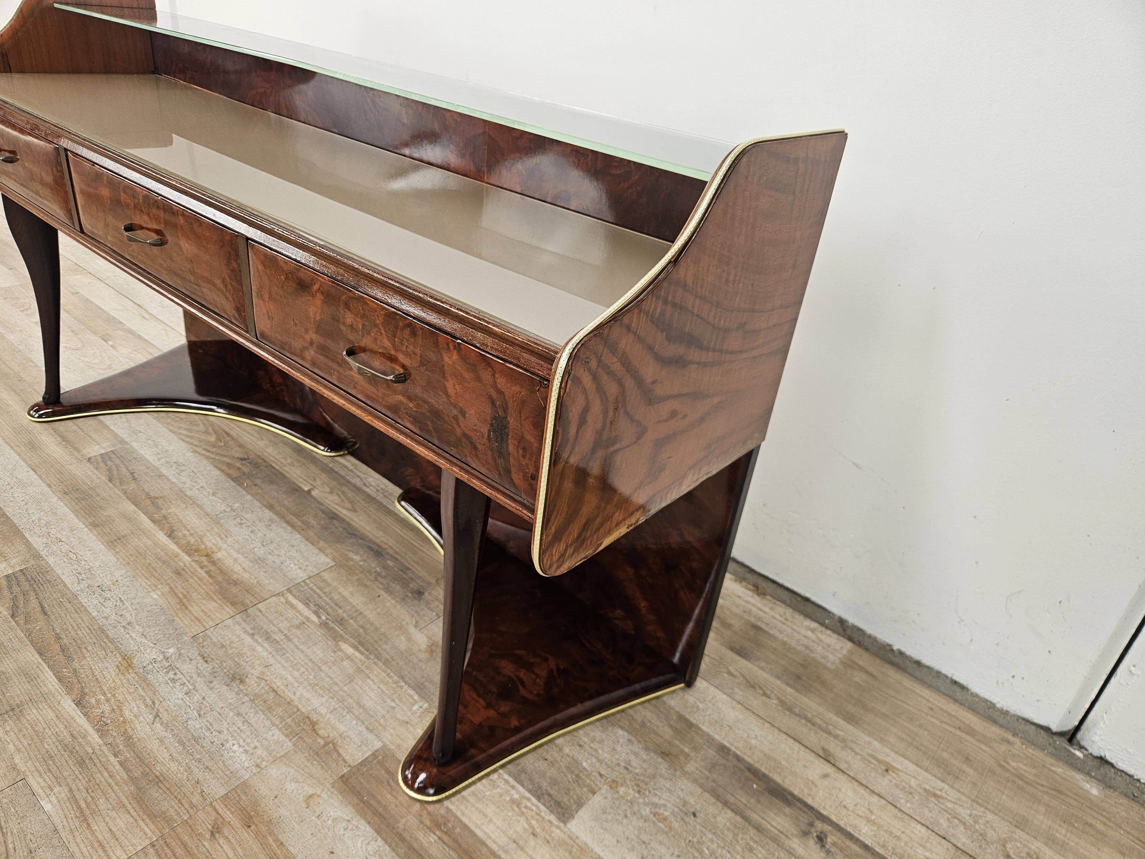 Burl wood dressing table with double glass shelf