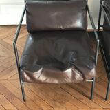 Set of 2 metal and brown leather armchairs Julie Prisca