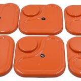 6 orange Guzzini plates with vintage 70s compartments