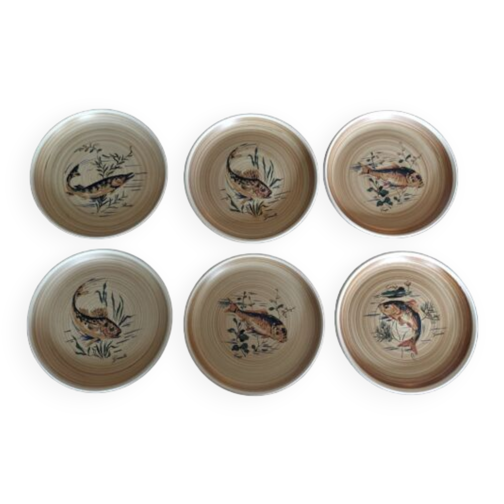 Fish plates series of six sandstones Sarreguemines model Granville