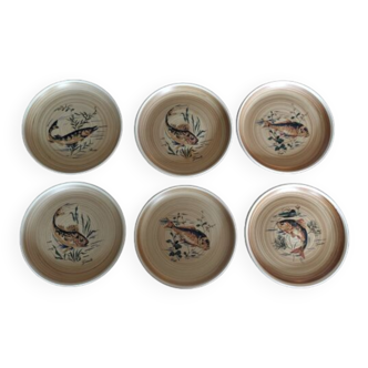 Fish plates series of six sandstones Sarreguemines model Granville