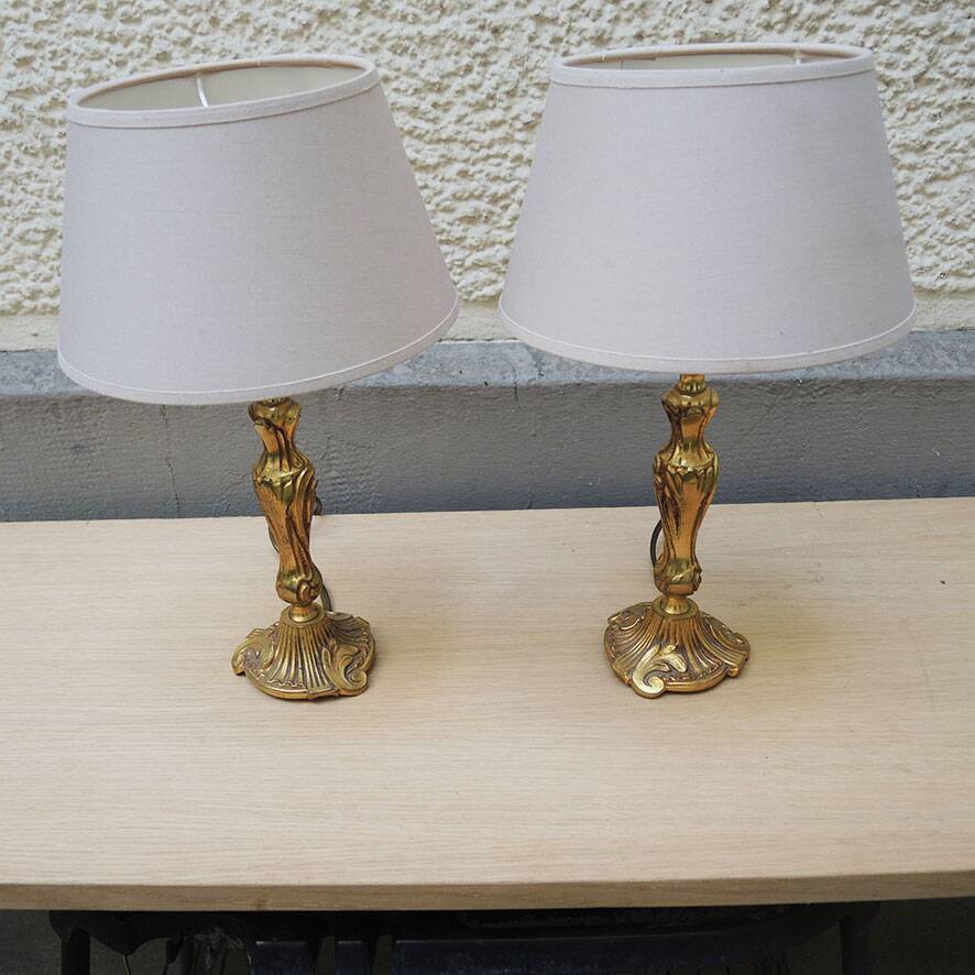 2 old bedside lamps in gilded brass