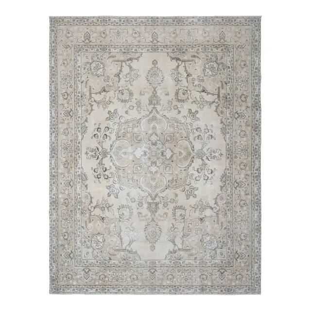 1970s Vintage Persian Handmade Wool Cotton Brown Beige Area Rug 289x381
