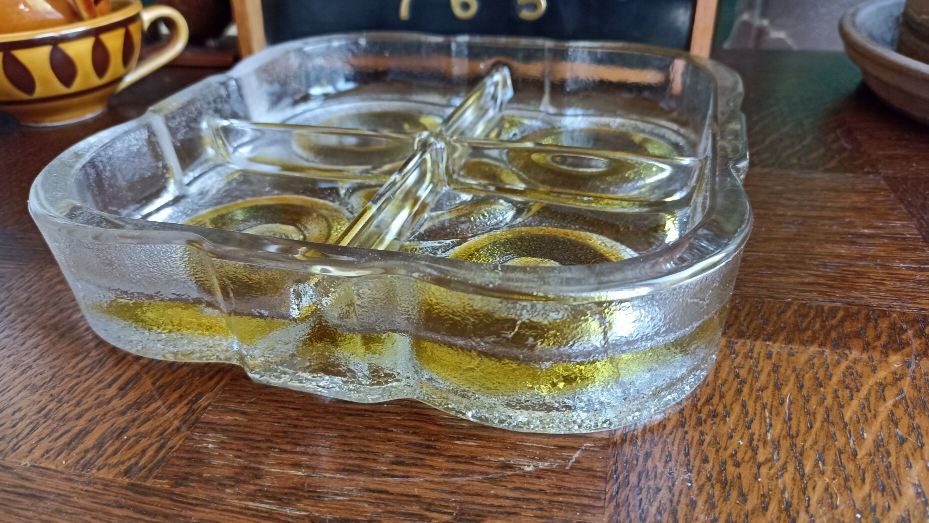 Dish with presentation compartments Walther kristallglass yellow