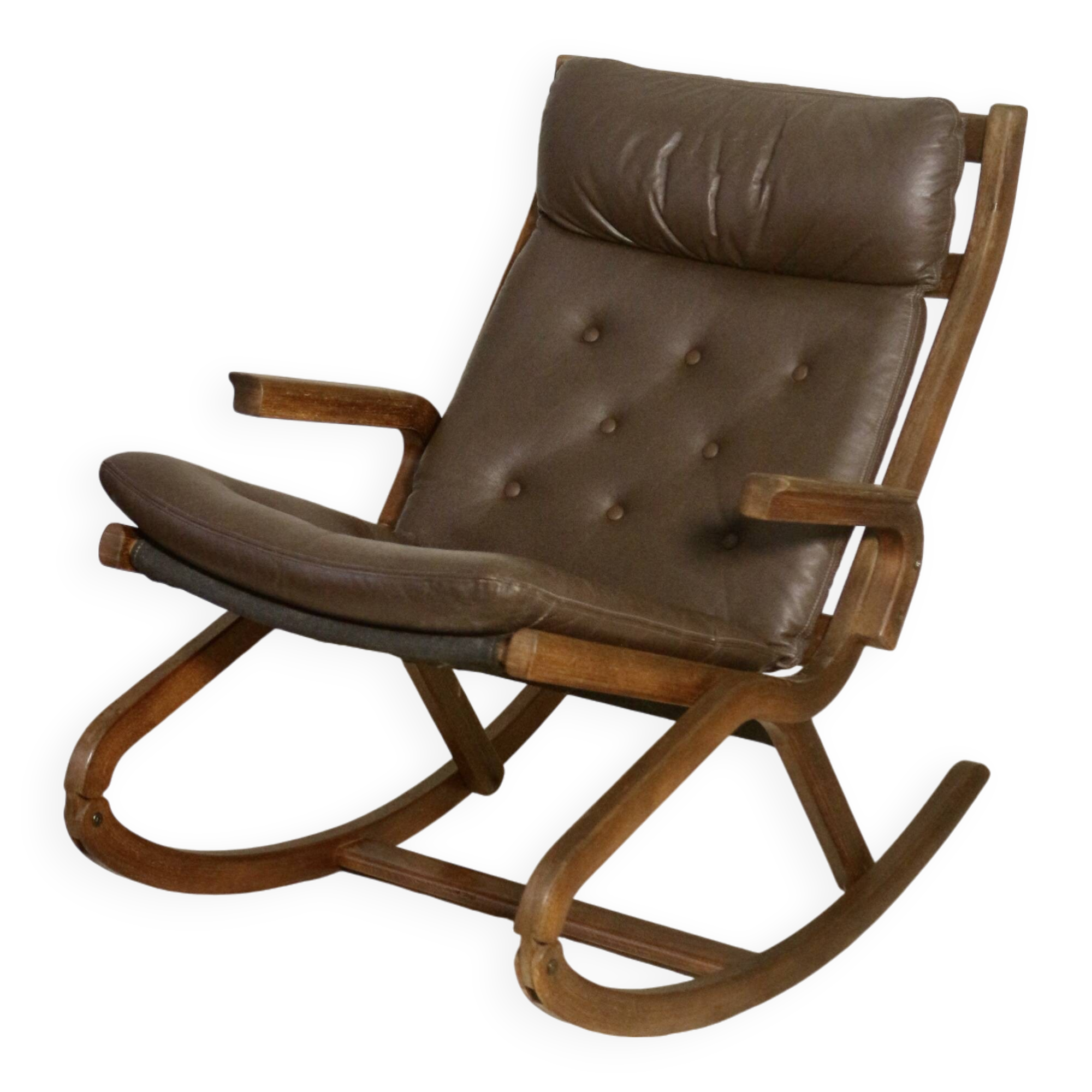 Fauteuil à bascule design Norvège 1960s bois de teck année 60 réf PAOLO