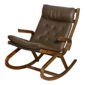 Fauteuil à bascule design Norvège 1960s bois de teck année 60 réf PAOLO