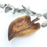 Corbeille en bois massif vintage forme feuille