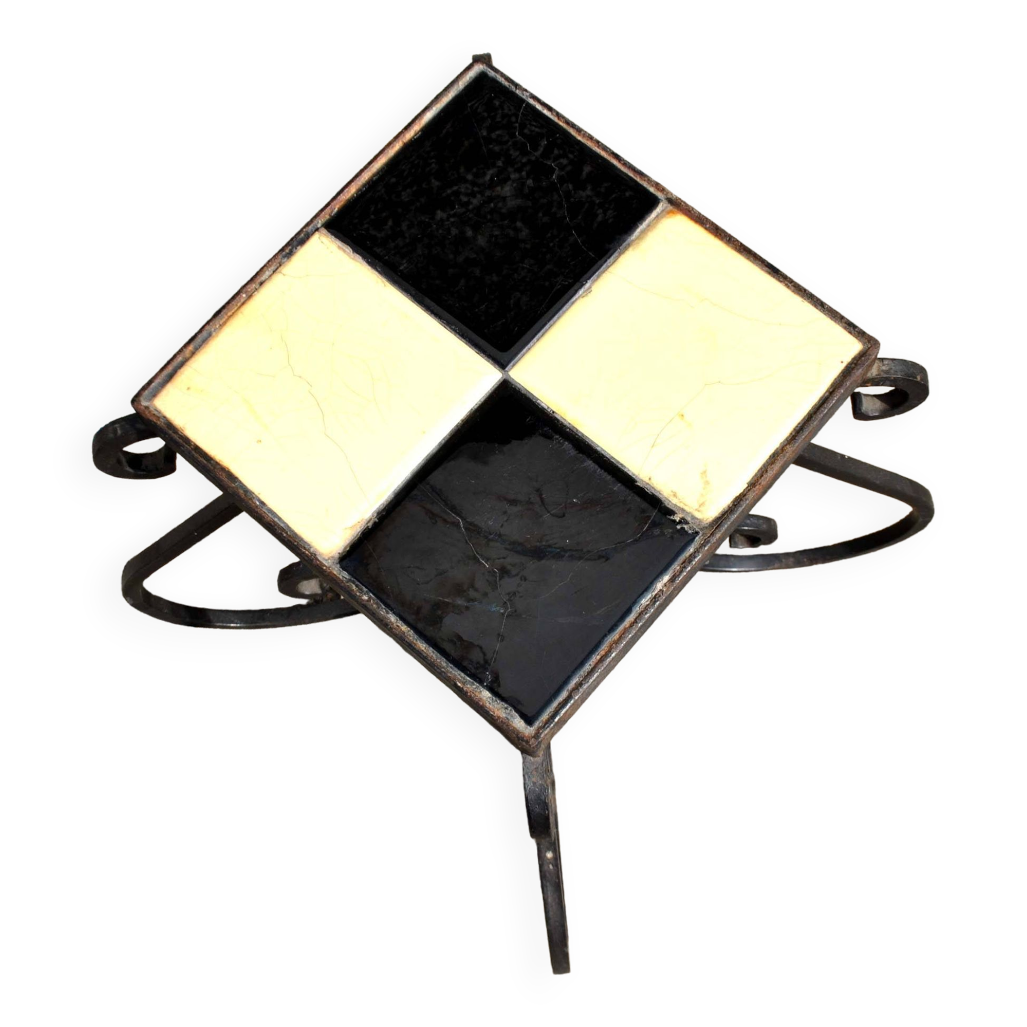 Coffee table Plant holder in wrought iron and ceramic tiles 1960-1970
